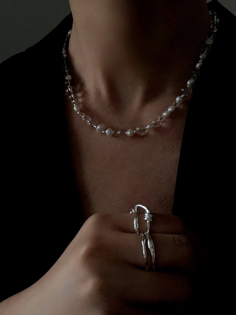 Classic Clear Quartz & Freshwater Pearl Beaded Necklace - Elegant Layering Strand Choker - floysun