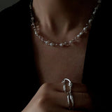 Classic Clear Quartz & Freshwater Pearl Beaded Necklace - Elegant Layering Strand Choker - floysun