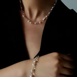 Classic Clear Quartz & Freshwater Pearl Beaded Necklace - Elegant Layering Strand Choker - floysun