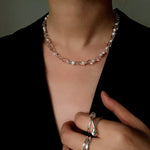 Classic Clear Quartz & Freshwater Pearl Beaded Necklace - Elegant Layering Strand Choker - floysun