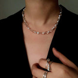 Classic Clear Quartz & Freshwater Pearl Beaded Necklace - Elegant Layering Strand Choker - floysun