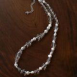 Classic Clear Quartz & Freshwater Pearl Beaded Necklace - Elegant Layering Strand Choker - floysun