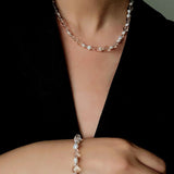 Classic Clear Quartz & Freshwater Pearl Beaded Necklace - Elegant Layering Strand Choker - floysun