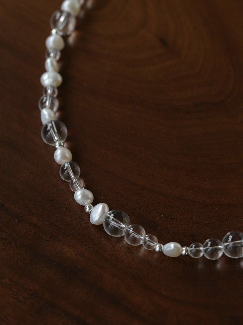 Classic Clear Quartz & Freshwater Pearl Beaded Necklace - Elegant Layering Strand Choker - floysun