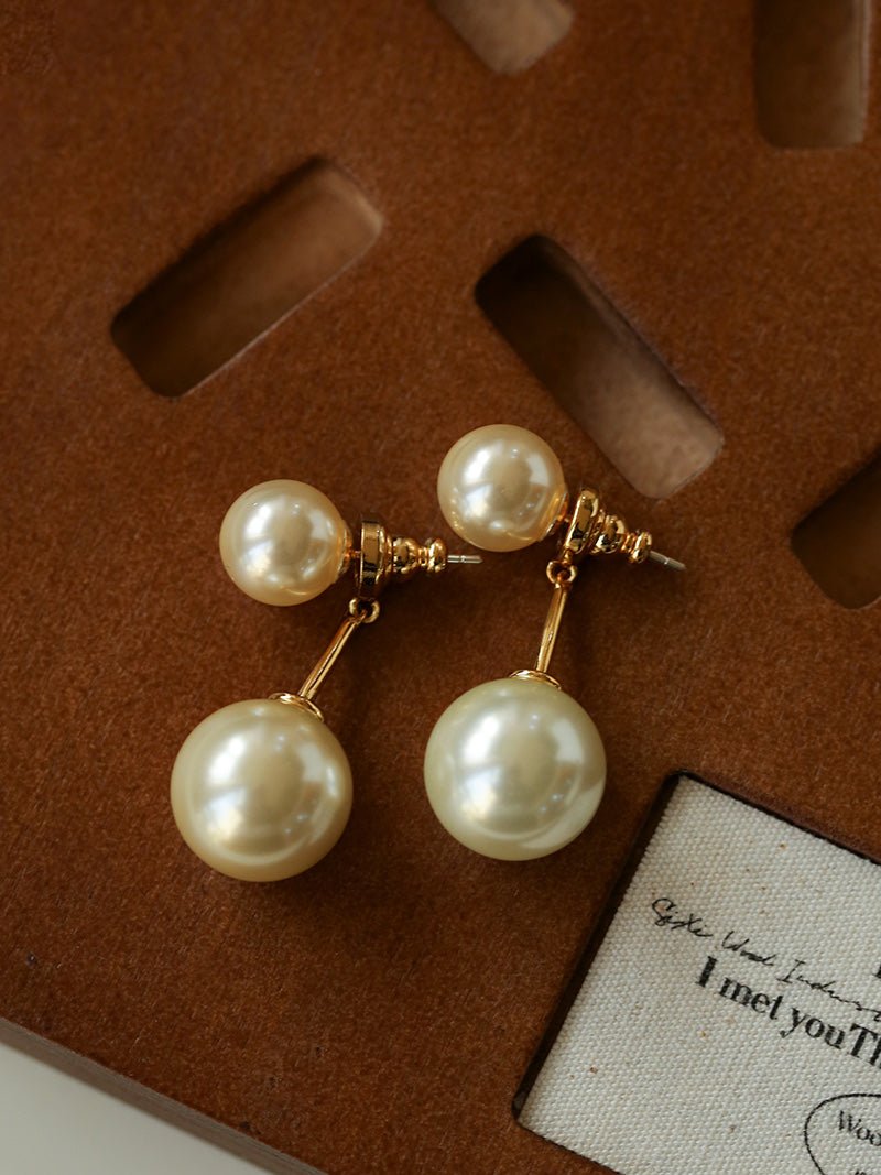 Classic Double Pearl Drop Stud Earrings - floysun