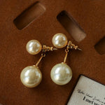 Classic Double Pearl Drop Stud Earrings - floysun