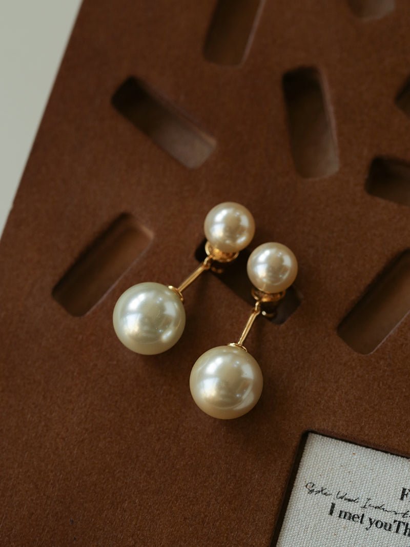 Classic Double Pearl Drop Stud Earrings - floysun