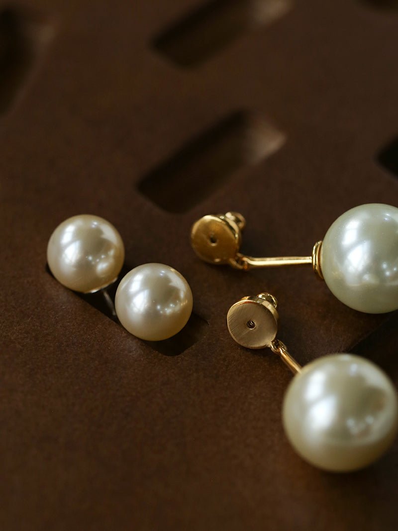 Classic Double Pearl Drop Stud Earrings - floysun