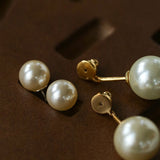 Classic Double Pearl Drop Stud Earrings - floysun