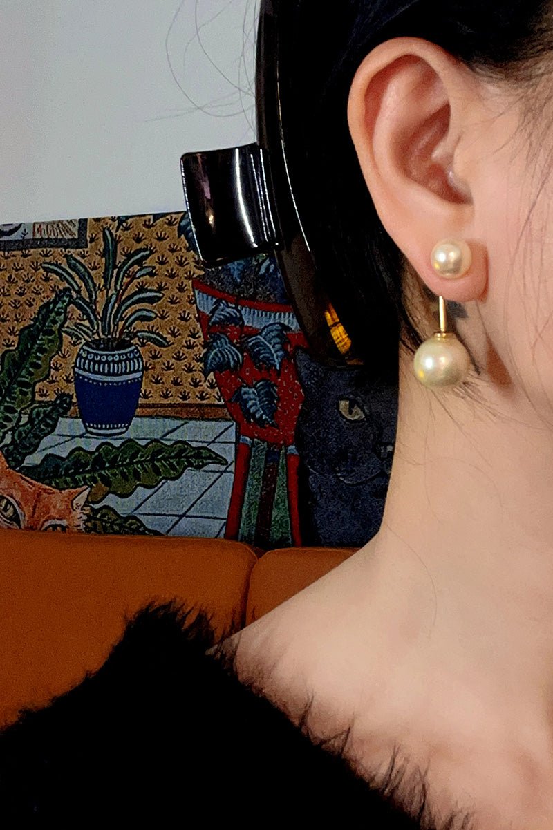 Classic Double Pearl Drop Stud Earrings - floysun