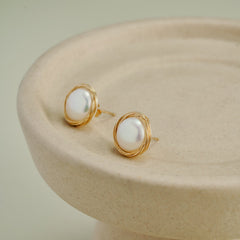 Classic Filigree Series Circular Winding Ear Clip Pearl Ear Studs - floysun