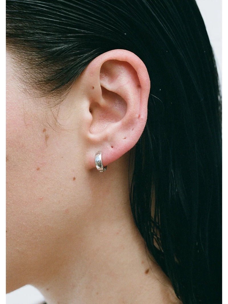 Classic High-Polish Sterling Silver Huggie Hoop Earrings - floysun