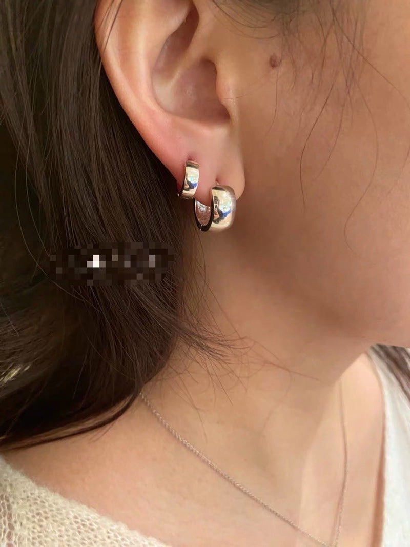 Classic High-Polish Sterling Silver Huggie Hoop Earrings - floysun