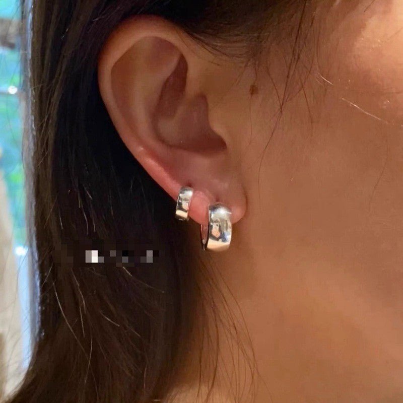 Classic High-Polish Sterling Silver Huggie Hoop Earrings - floysun