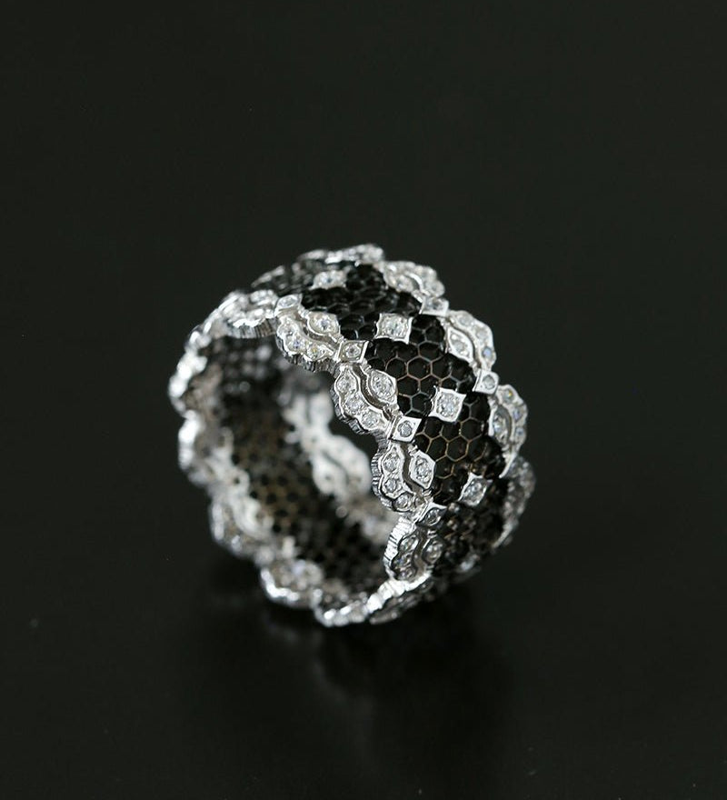 Classic Lace Crown Ring - Black & Silver Two - Tone - floysun