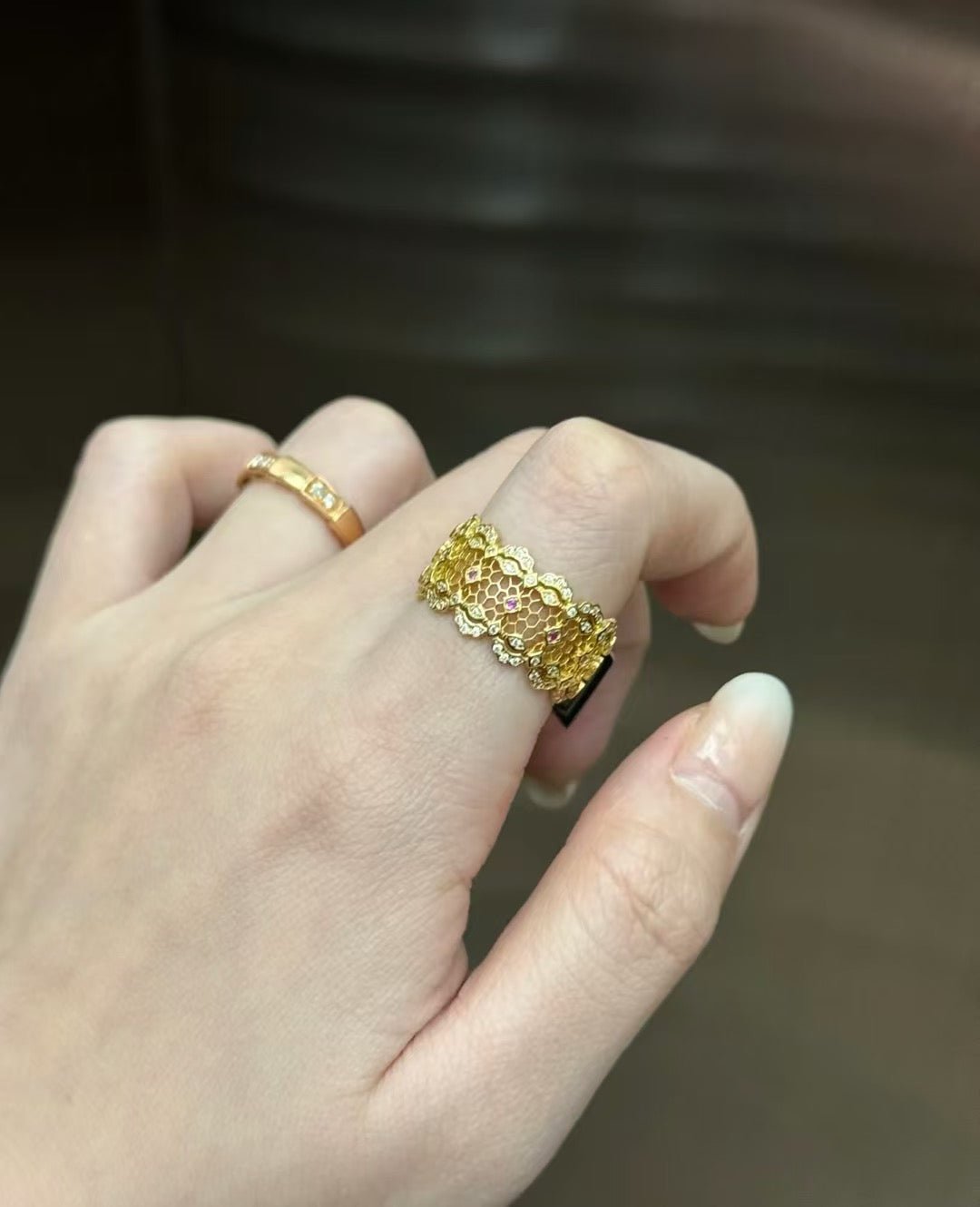 Classic Lace Crown Ring - Gold / Pink Accents - floysun
