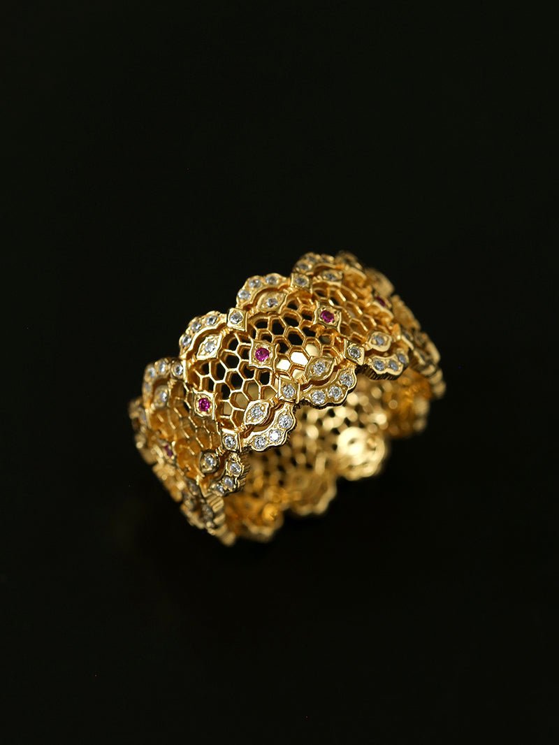 Classic Lace Crown Ring - Gold / Pink Accents - floysun