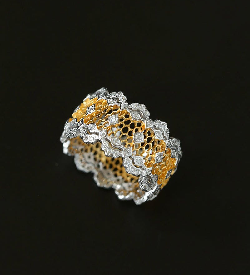 Classic Lace Crown Ring - Gold & Silver Two - Tone - floysun
