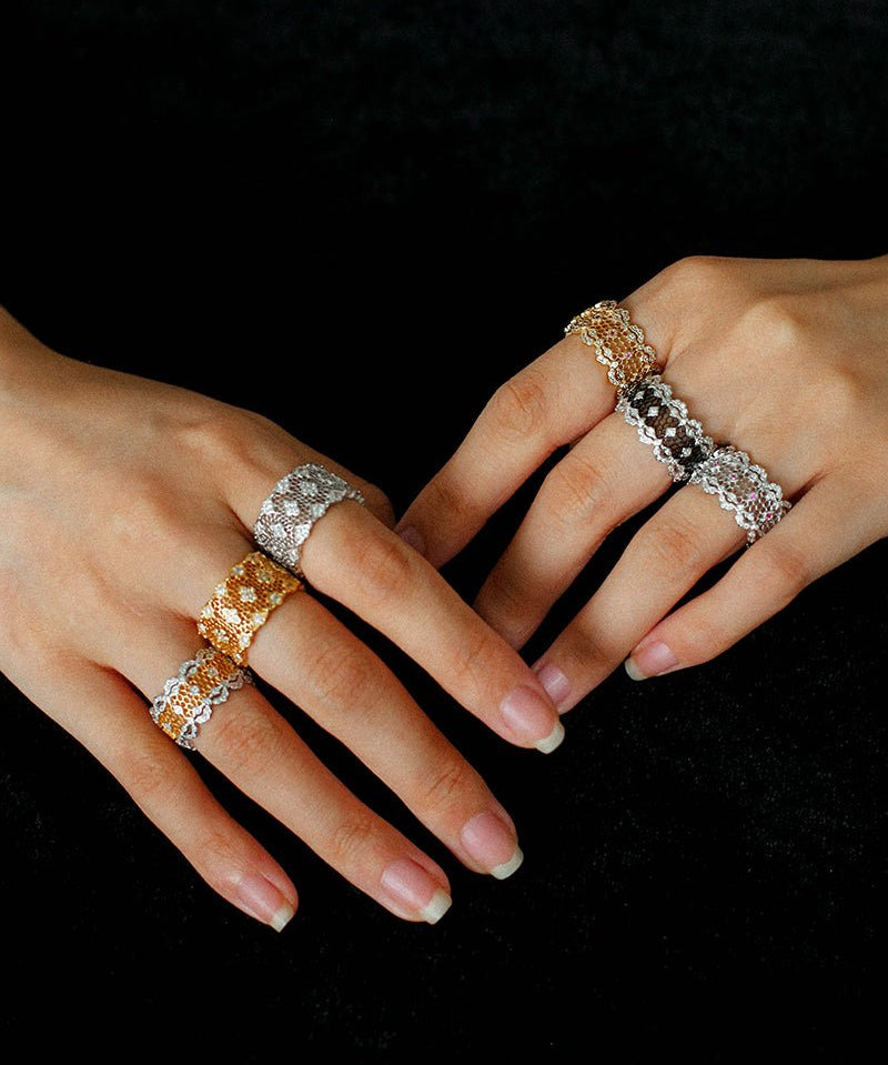 Classic Lace Crown Ring - Gold & Silver Two - Tone - floysun