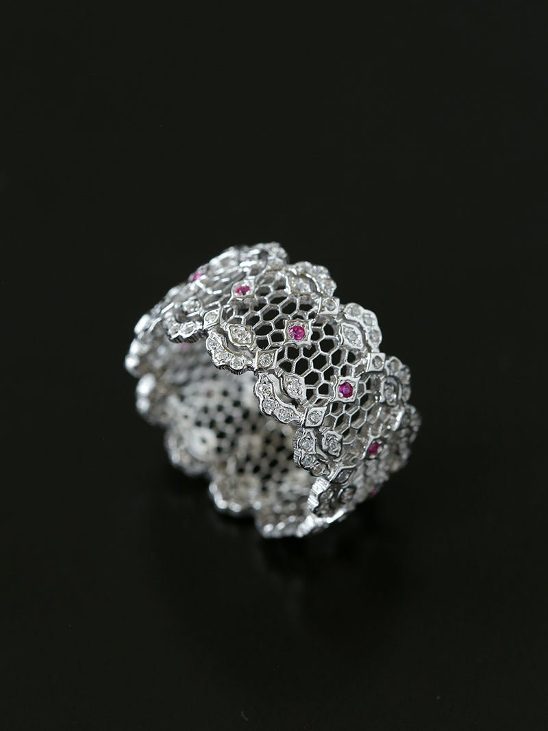 Classic Lace Crown Ring - Silver / Pink Accents - floysun