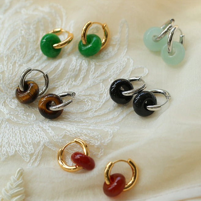 Classic Natural Stone Jade Hoop Earrings - floysun
