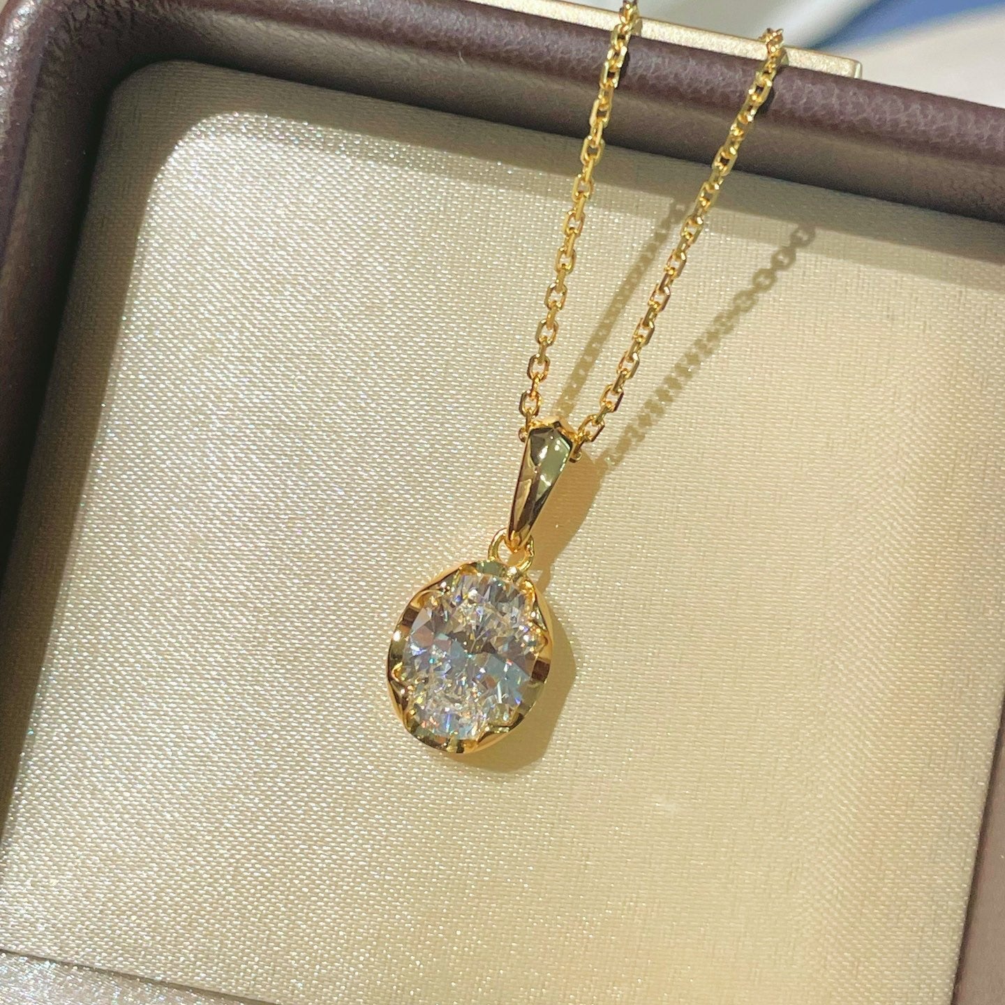 Classic Solitaire Four - Prong Golden Glow Solitaire Necklace - floysun