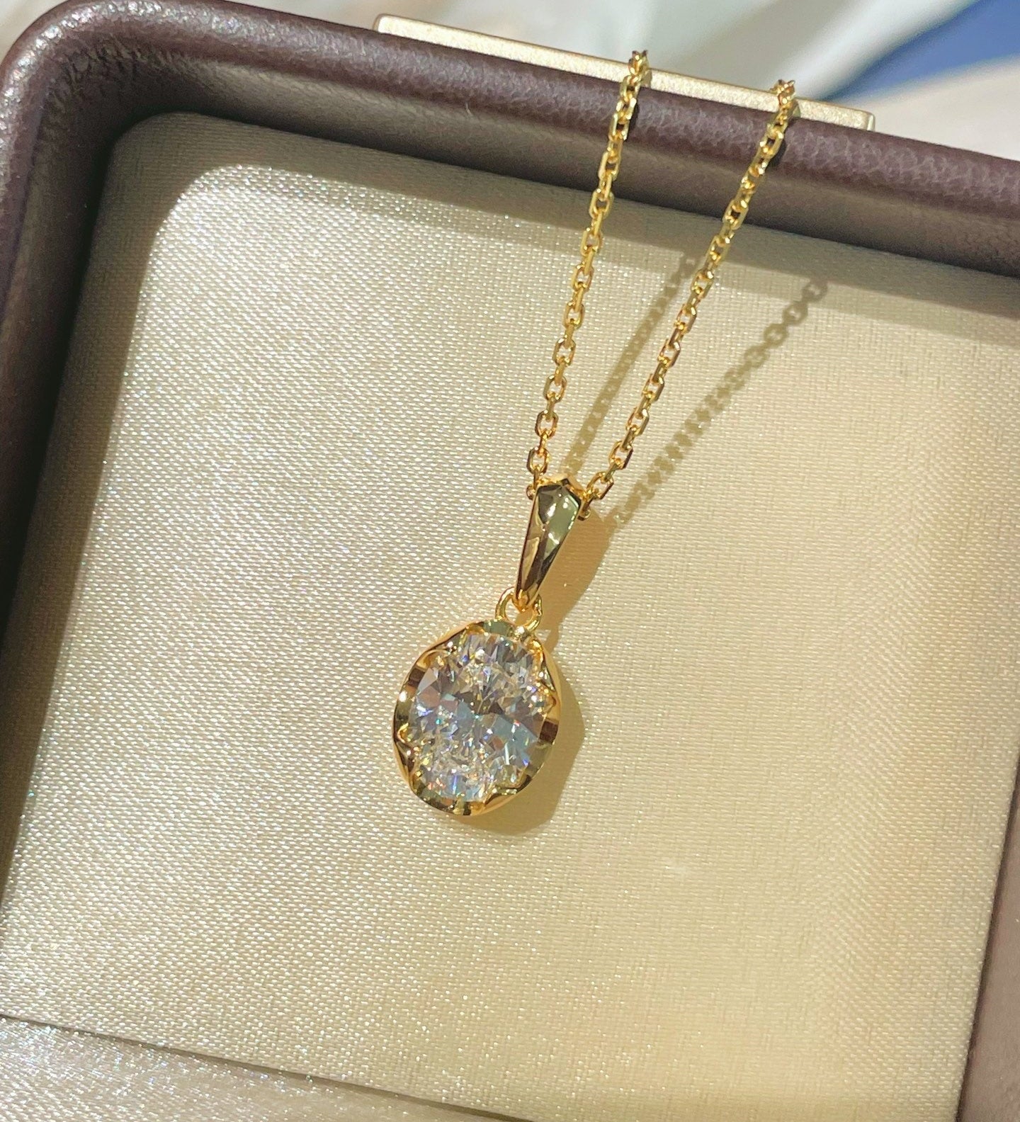 Classic Solitaire Four - Prong Golden Glow Solitaire Necklace - floysun