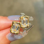 Clear Rectangular Step-Cut Diamond Simulant Stud Earrings - floysun