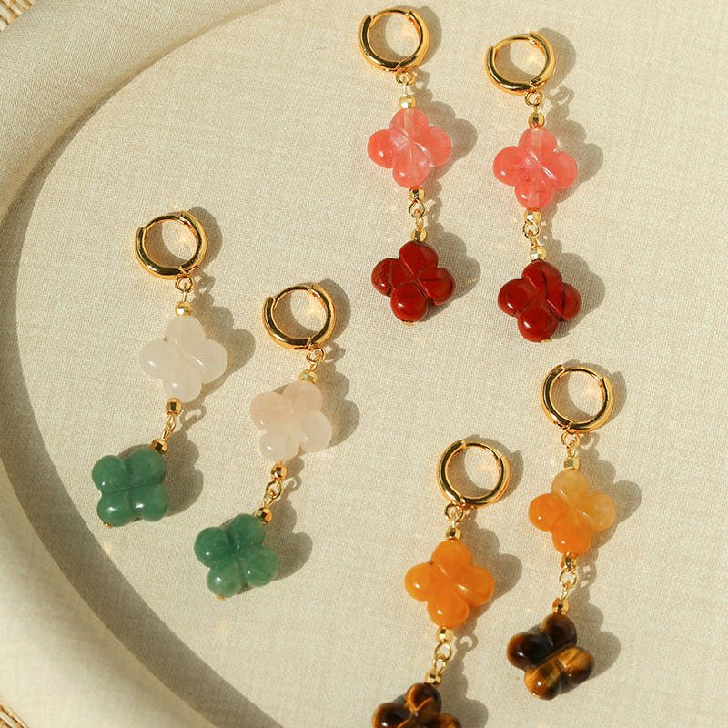 Clover Gemstone Drop Earrings - floysun
