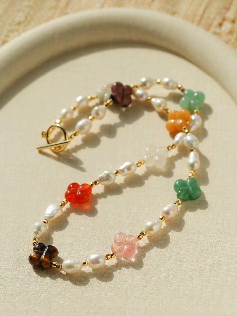 Clover Gemstone & Pearl Necklace - floysun