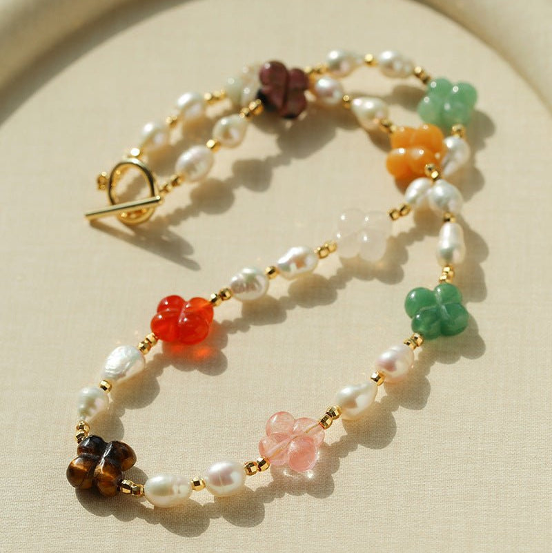 Clover Gemstone & Pearl Necklace - floysun