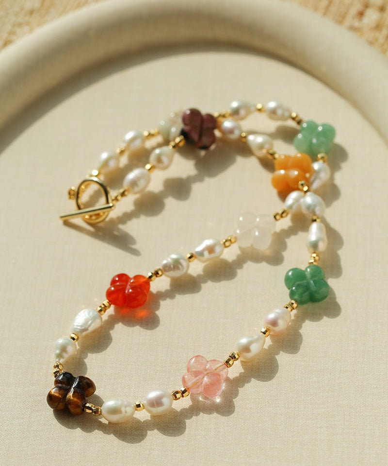 Clover Gemstone & Pearl Necklace - floysun