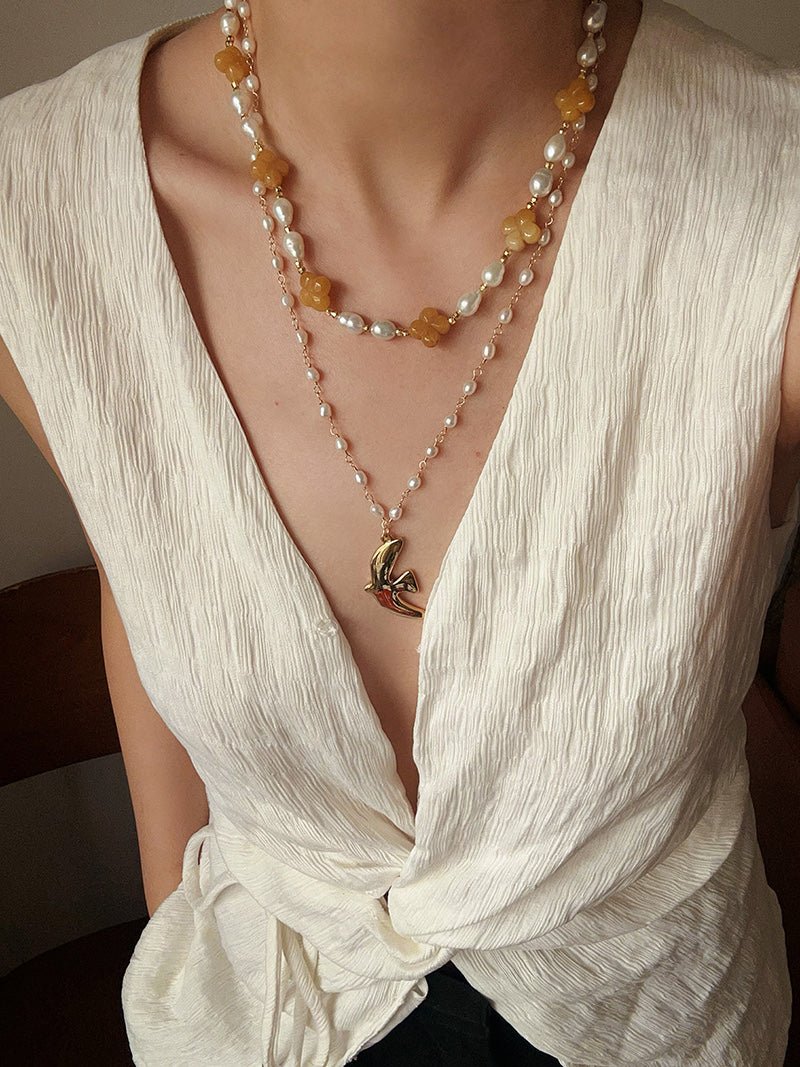 Clover Gemstone & Pearl Necklace - floysun