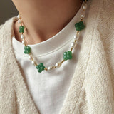 Clover Gemstone & Pearl Necklace - floysun