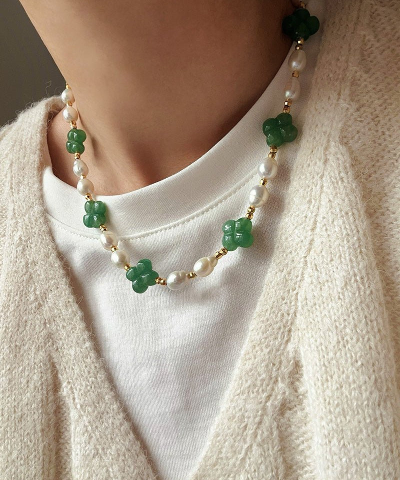 Clover Gemstone & Pearl Necklace - floysun
