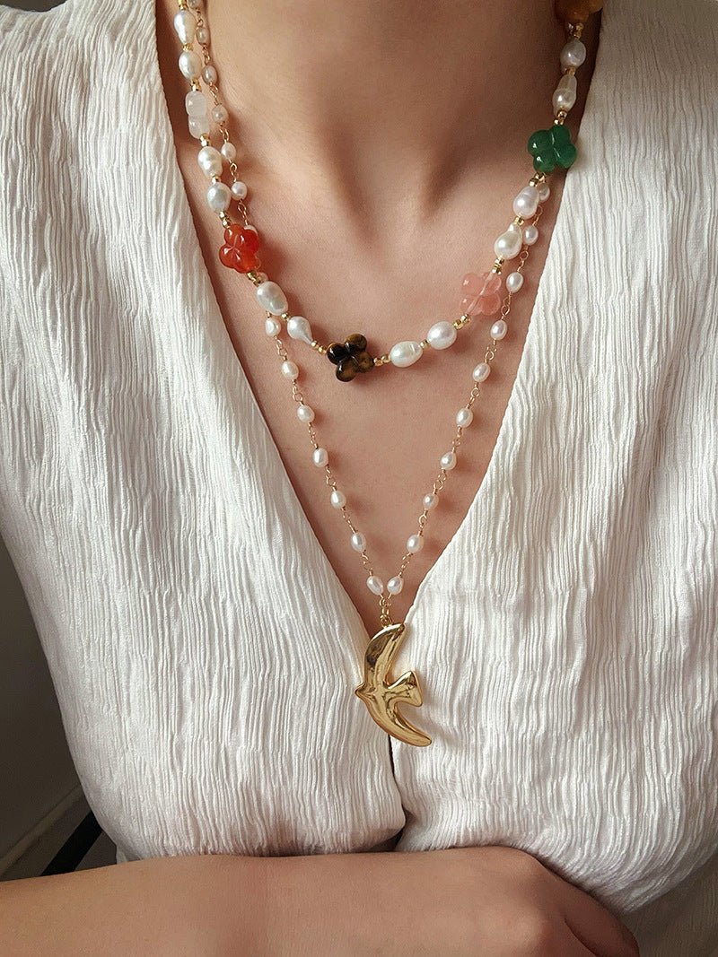 Clover Gemstone & Pearl Necklace - floysun