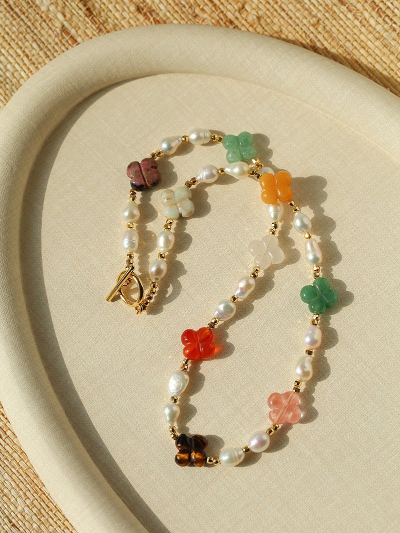 Clover Gemstone & Pearl Necklace - floysun