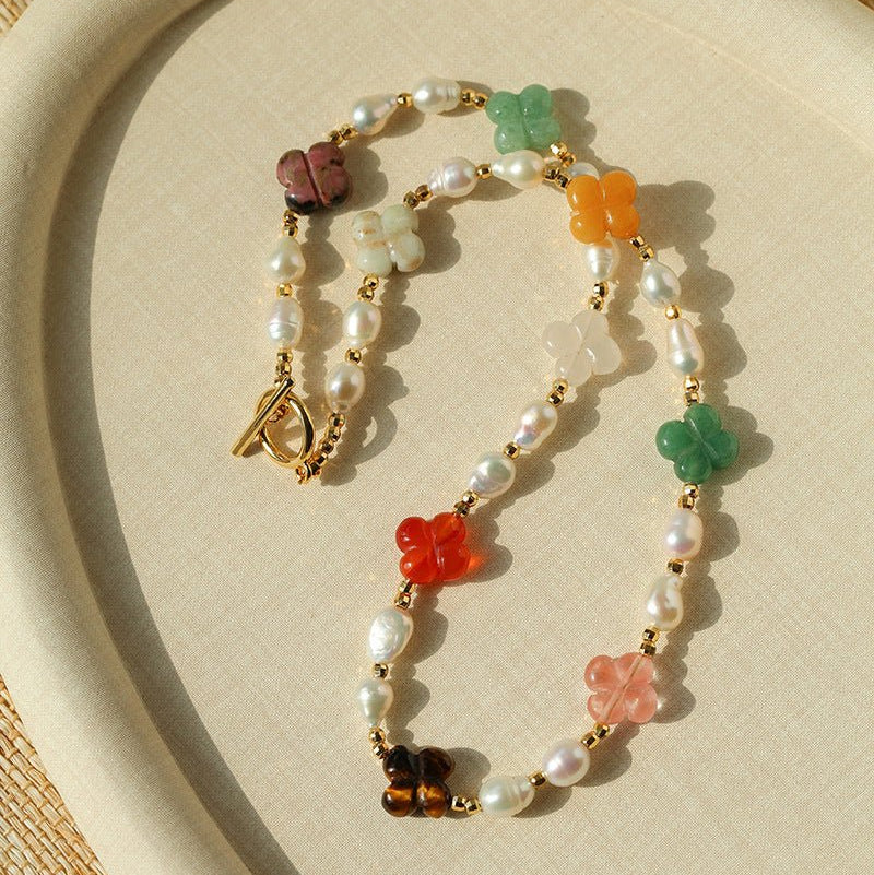 Clover Gemstone & Pearl Necklace - floysun