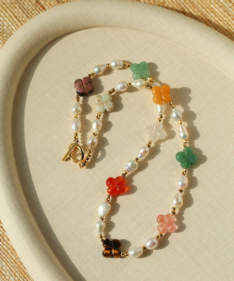 Clover Gemstone & Pearl Necklace - floysun