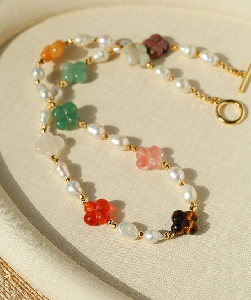Clover Gemstone & Pearl Necklace - floysun
