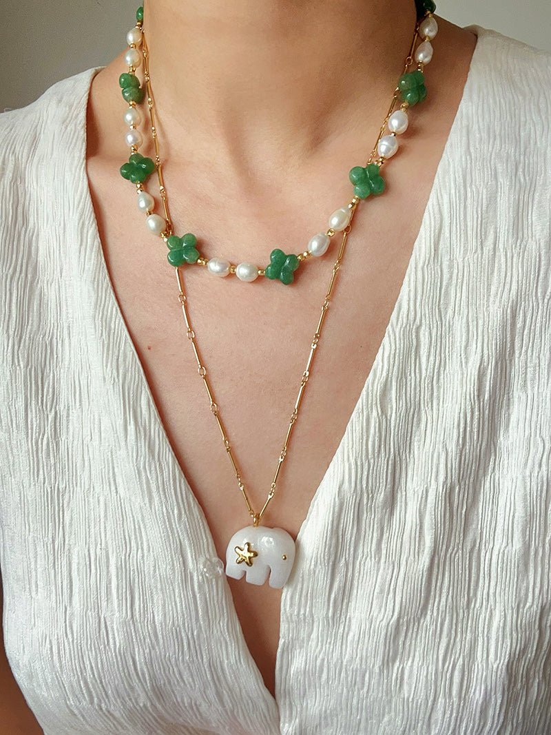Clover Gemstone & Pearl Necklace - floysun