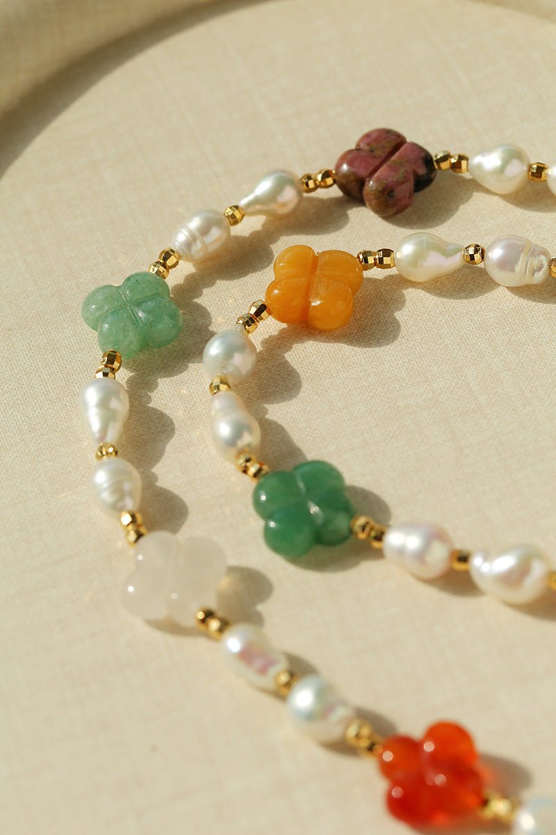 Clover Gemstone & Pearl Necklace - floysun