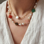 Clover Gemstone & Pearl Necklace - floysun