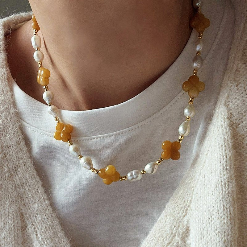 Clover Gemstone & Pearl Necklace - floysun