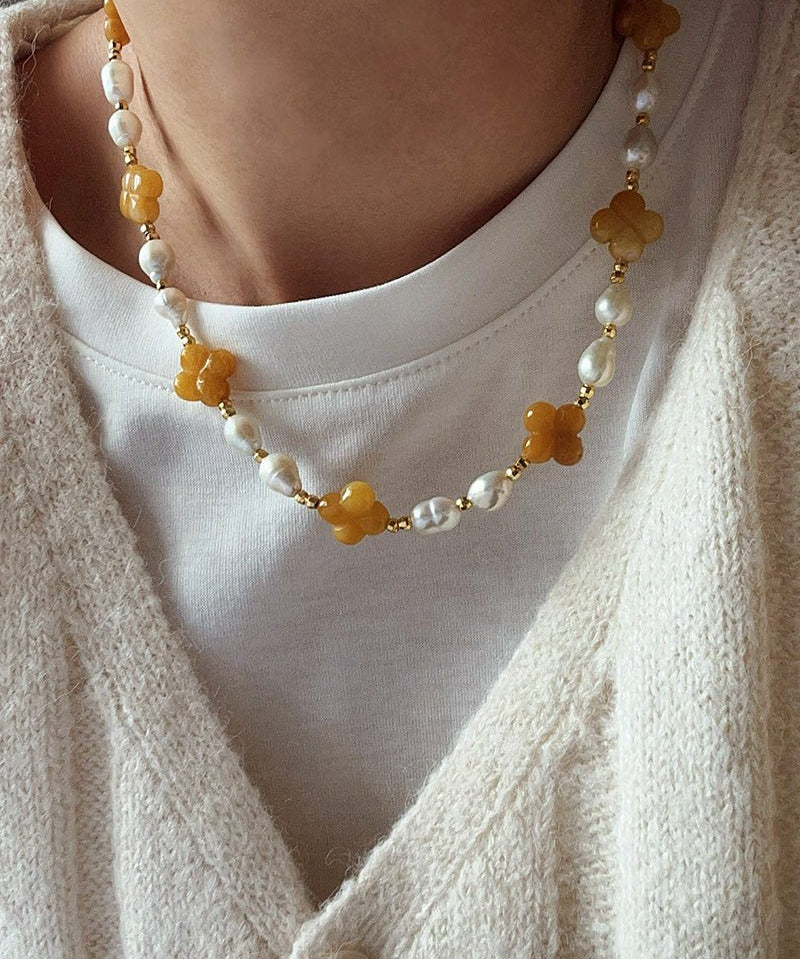 Clover Gemstone & Pearl Necklace - floysun