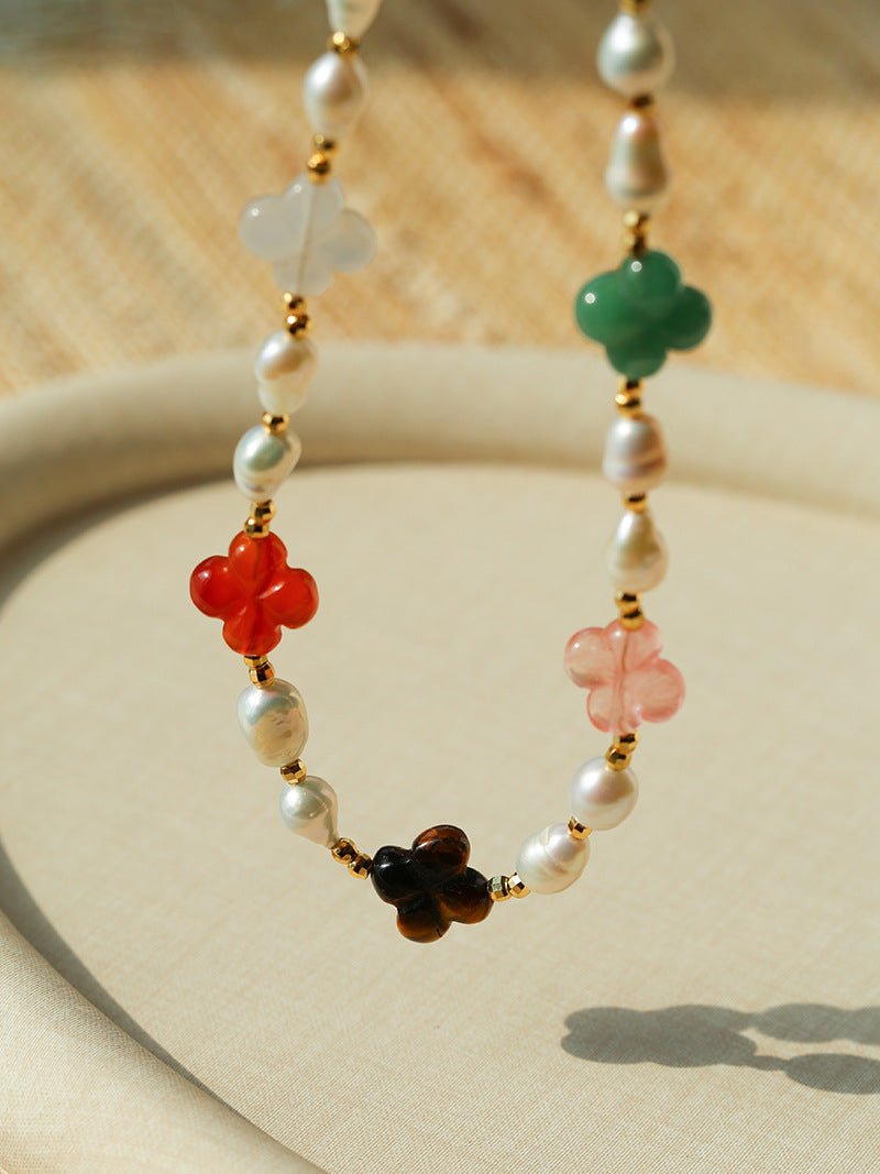 Clover Gemstone & Pearl Necklace - floysun