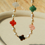 Clover Gemstone & Pearl Necklace - floysun