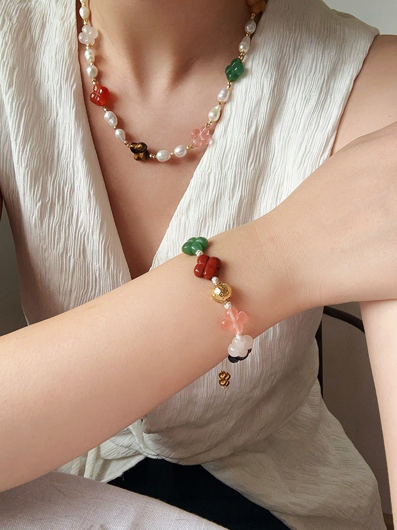 Clover Gemstone & Pearl Necklace - floysun