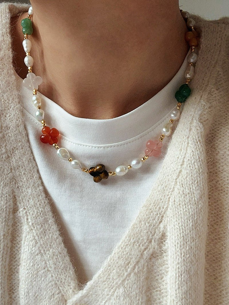 Clover Gemstone & Pearl Necklace - floysun