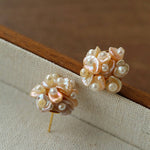 Cluster Pink & Purple Freshwater Pearl Earrings – Blooming Cherry Blossom Design - floysun